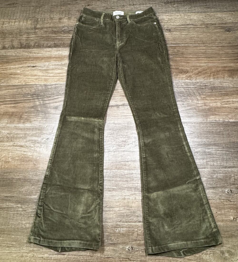 FRAME Le High Flare Corduroy Pants Women 29 Green Surplus High Rise Stretch